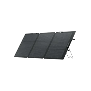 Panel solar portátil EcoFlow de 160W plegable con soporte integrado para orientación óptima.