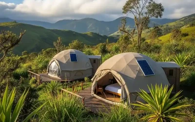 Domos de glamping con paneles solares en la naturaleza